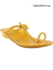 Light Yellow Platform Heel Double Eye Design Ladies Kolhapuri Chappal