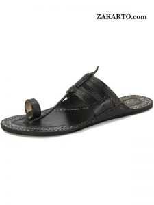 Eye-Catching Silver Rivets Black Men Kolhapuri Chappal