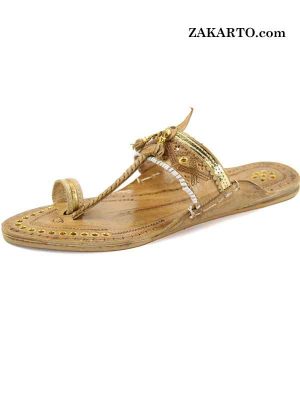 Designer’S Golden Rivets Authentic Ladies Kolhapuri Chappal