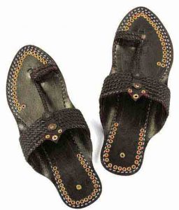 Breathtaking Six Braided Golden Rivets Dark Brown Kolhapuri Chappal For Women