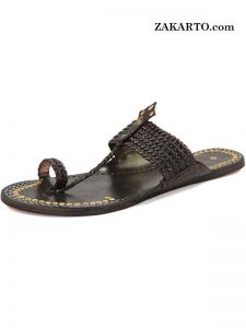 Breathtaking Six Braided Golden Rivets Dark Brown Kolhapuri Chappal For Women