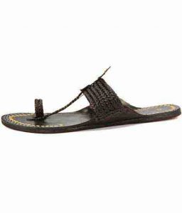 Breathtaking Six Braided Golden Rivets Dark Brown Kolhapuri Chappal For Women