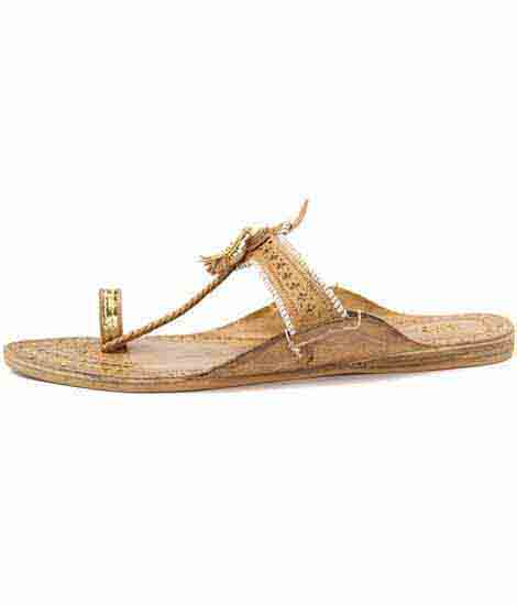 Overwhelming Golden Rivets Kolhapuri Chappal For Women