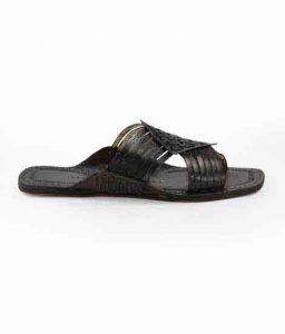 Awesome Black Six Laces Cross Kolhapuri Chappal For Men