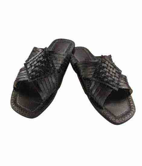 Awesome Black Six Laces Cross Kolhapuri Chappal For Men