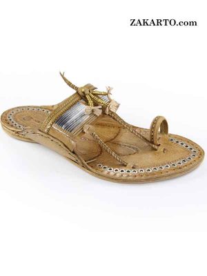 Engaging Artist’S Tan Color Silver Design Kolhapuri Chappal For Men