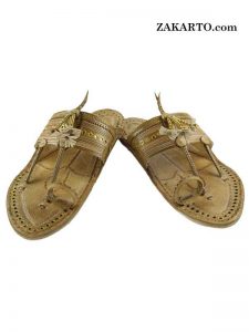 Charming Artist’S Tan Color Golden Design Kolhapuri Chappal For Men