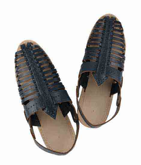 Wonderful Dull Blue Laces Kolhapuri Leather Shoe For Men
