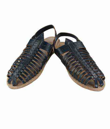 Wonderful Dull Blue Laces Kolhapuri Leather Shoe For Men