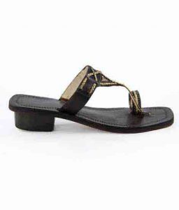 Gorgeous Black And Golden High Heel Designer’S Kolhapuri For Women