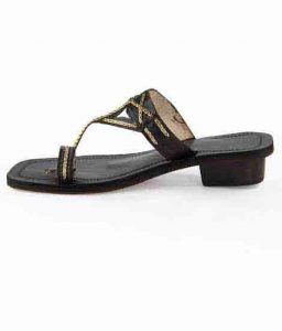 Gorgeous Black And Golden High Heel Designer’S Kolhapuri For Women