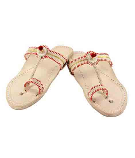 Good Looking Natural Red Laces Kolhapuri For Women