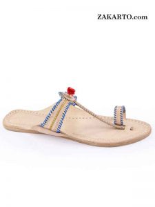 Good Looking Natural Blue Laces Kolhapuri For Women