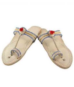 Good Looking Natural Blue Laces Kolhapuri For Women