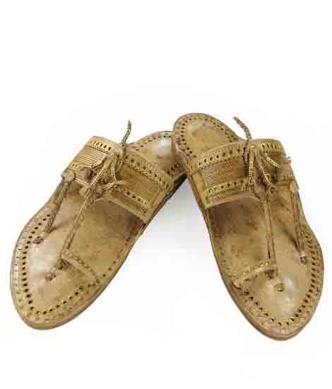 Traditional Sound Making Golden Rivets Kolhapuri Chappal For Men