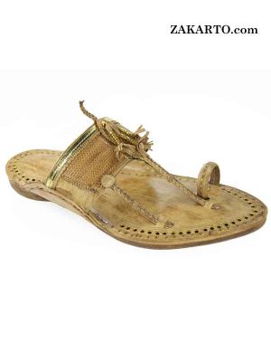 Old-Style Sound Making Golden Rivets Kolhapuri Chappal For Men