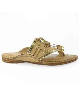Accustomed Sound Making Golden Rivets Kolhapuri Chappal For Men