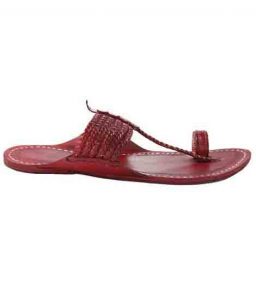 Awesome Cherry Red Six Braided Kolhapuri Chappal For Men