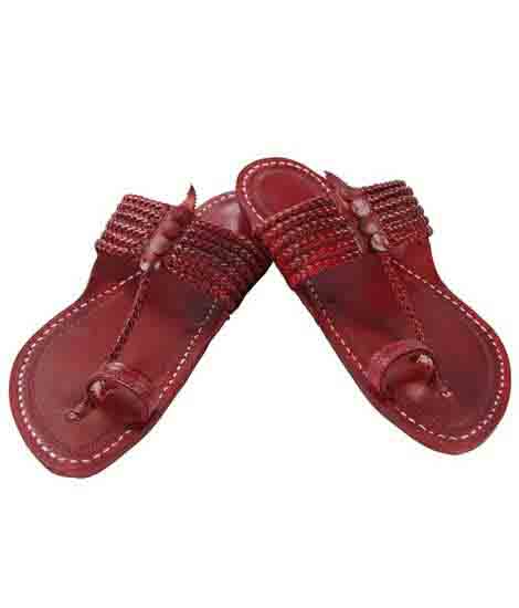Awesome Cherry Red Six Braided Kolhapuri Chappal For Men