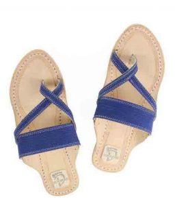 Extraordinary Denim Blue Cross Lace Kolhapuri Chappal