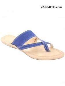 Extraordinary Denim Blue Cross Lace Kolhapuri Chappal