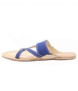 Extraordinary Denim Blue Cross Lace Kolhapuri Chappal