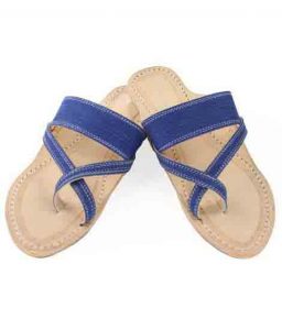 Extraordinary Denim Blue Cross Lace Kolhapuri Chappal