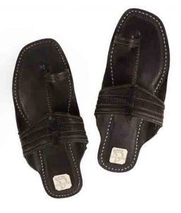 Black Punching Design Kolhapuri Chappals