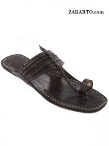 Black Punching Design Kolhapuri Chappals