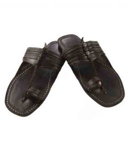 Black Punching Design Kolhapuri Chappals