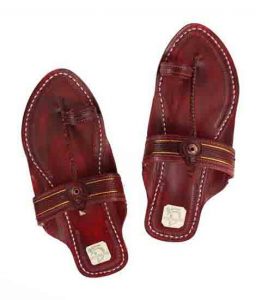 Exceptional Cherry Red Pointed Kolhapuri Chappal For Men