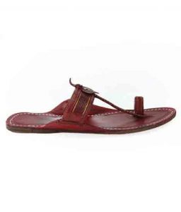 Exceptional Cherry Red Pointed Kolhapuri Chappal For Men