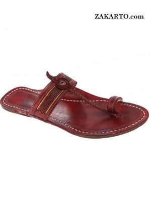 Exceptional Cherry Red Pointed Kolhapuri Chappal For Men