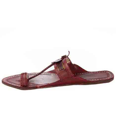 Exceptional Cherry Red Pointed Kolhapuri Chappal For Men