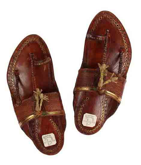 Wonderful Cherry Red Typical Kolhapuri Chappal For Men