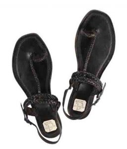 Black Flat Heel Double Braids Ladies Kolhapuri Chappal