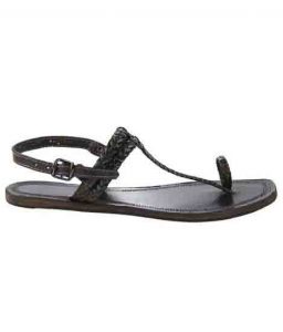 Black Flat Heel Double Braids Ladies Kolhapuri Chappal