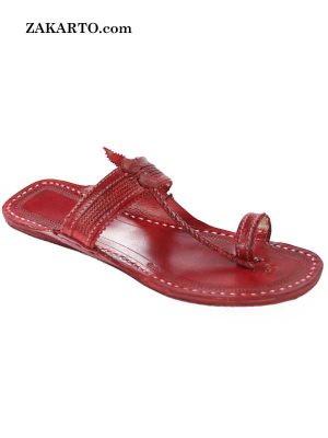 Remarkable Cherry Red Ladies Flat Heel Kolhapuri Chappal