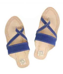 Fabulous Denim Blue Cross Belt Ladies Kolhapuri Chappal