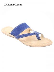 Fabulous Denim Blue Cross Belt Ladies Kolhapuri Chappal