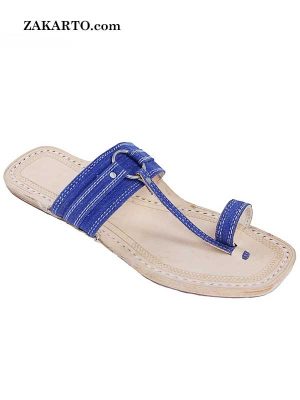 Delightful Denim Blue Silver Ring Ladies Kolhapuri Chappal