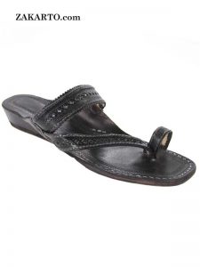 Platform Heel, Black Side Belt Ladies Kolhapuri Chappal