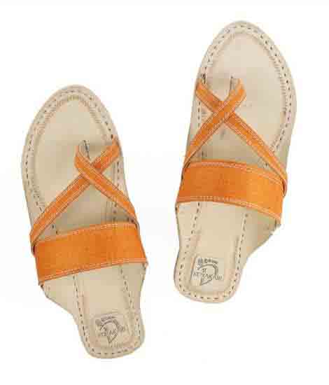 Fine-Looking Orange Cross Belt Kolhapuri Chappal For Women