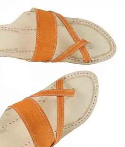 Fine-Looking Orange Cross Belt Kolhapuri Chappal For Women
