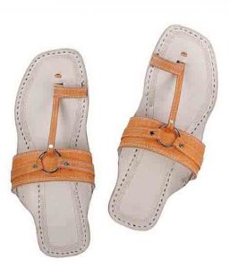 Nice Looking Orange Belt Silver Ring Kolhapuri Chappal For Men