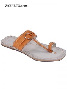 Nice Looking Orange Belt Silver Ring Kolhapuri Chappal For Men