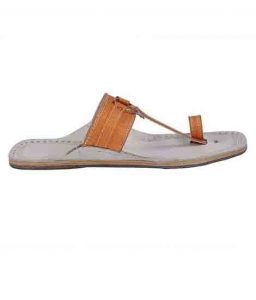 Nice Looking Orange Belt Silver Ring Kolhapuri Chappal For Men