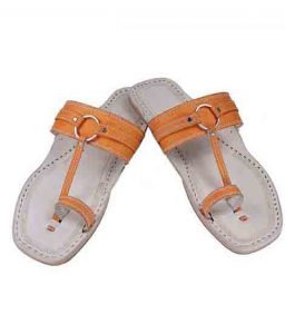 Nice Looking Orange Belt Silver Ring Kolhapuri Chappal For Men
