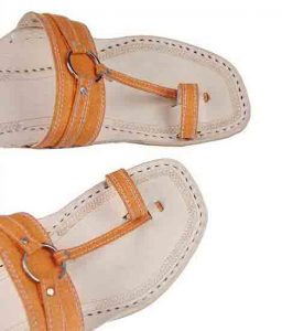 Nice Looking Orange Belt Silver Ring Kolhapuri Chappal For Men