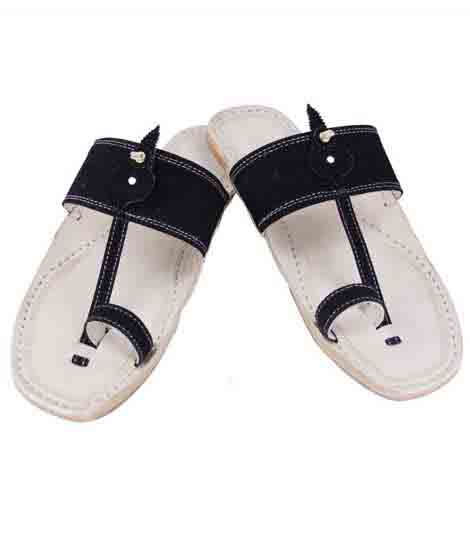 Awesome Denim Black Men Designers’ Kolhapuri Chappal For Men